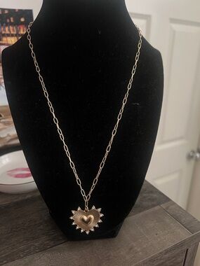 Gold Heart Sunburst Pendant Necklace - Women's Gold Tone